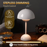 Flowerpot Lampe de table champignon – 3 couleurs en continu à intensité variable tactile, LED portable rechargeable, veilleuse de chevet et veilleuse intérieur/extérieur (blanc)