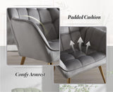 chairus Fauteuil Scandinave de Salon avec Pieds en Métal Modern Chaise de Chambre Capitonné en Velours (Gris-1)