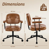 Hellove Chaise de Bureau avec roulettes, Fauteuil de Bureau en Cuir PU Hauteur Réglable, Siège Roulante Pivotante à Dossier pour Salon et Chambre à Coucher, Marron