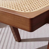 Chaise de salle à manger en rotin avec accoudoirs et coussin ajouré pour salon, chambre à coucher, salle de lecture et bureau, finition noyer