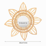 LKPOMI Rotin Boho Art Innovant Décoration Rotin Fleur Circulaire Tenture Murale Miroir Rétro Dressing Maquillage Miroir pour Ferme, Salon, Chambre, Salle de Bain(L)