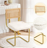 CangLong Lot de 2 chaises de salle à manger, élégante chaise de cuisine à dossier en osier avec pieds en métal doré, chaises confortables avec coussins molletonnés pour salon, salle à manger, beige