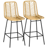 HOMCOM Lot de 2 tabourets de Bar Chaise de Bar Design bohème Hauteur 66 cm avec Repose-Pieds métal et Dossier cannage - Naturel