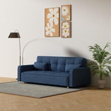 CONCEPT USINE | Canapé Scandinave Convertible 3 Places Velours Côtelé | COPENHAGUE Bleu | Canapé Droit Modulable Moderne avec Accoudoirs + 2 Coussins | Dossier & Assise Déhoussables | Largeur 213 cm