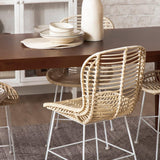 KLAST Lot de 2 Chaises de Salle à Manger en Rotin Naturel avec Pieds Blancs, Design Artisanal, Résistant et Durable, avec des Variations Uniques de Couleur