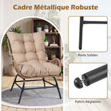 COSTWAY Fauteuil de Jardin en Rotin PE, Charge 180 kg, Chaise de Jardin avec Coussin Amovible, Cadre en Métal, Dossier Incliné, Fauteuil Exterieur pour Piscine Porche Balcon, 84 x 68 x 87 cm (Brun,1)