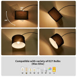 Modlicht Lampadaire Arc JASMIN | Lampe Sur Pied Classique | Ampoule LED E27 9W 3000K incluse | 33cm Abat-jour Noir | Interrupteur au pied | Lampe Arc adaptée pour Chambre, Bureau, Hôtel