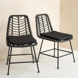 Happy Garden Lot de 2 chaises OKA en rotin synthétique Noires avec Coussins, résistant UV et déperlant