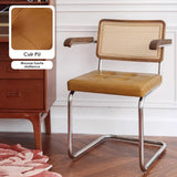 SEEDWAVE Lot de 2 Chaises Cantilever de Salle à Manger avec Tressage Viennois, Accoudoirs en Bois Massif et Assise en Cuir PU, Design Vintage pour Salle à Manger et Salon