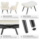 TecTake® Fauteuil Salon Confortable & Tabouret en Tissu bouclé Fauteuil Scandinave Moelleux avec Accoudoirs Chaise Ergonomique pour Salle à Manger, Chambre, Siege Bureau, Allaitement - Crème/Noir