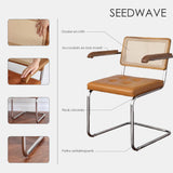 SEEDWAVE Lot de 2 Chaises Cantilever de Salle à Manger avec Tressage Viennois, Accoudoirs en Bois Massif et Assise en Cuir PU, Design Vintage pour Salle à Manger et Salon
