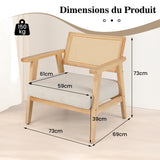 COSTWAY Chaise d'Appoint en Velours Côtelé, Chaise de Loisirs d'ntérieur avec Siège Rembourré et Dossier en Rotin, Fauteuil Rembourré en Bois d'Hévéa, pour Chambre, Salon, Bureau, Naturel