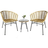 Kosmi - Fauteuil Style Nature Aspect rotin en résine tressée et Pieds en métal Noir