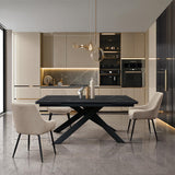 PAZZO DESIGN Table extensible Eugenio, plateau en céramique Calacatta noir Lux, pieds en métal croisés noirs, table de cuisine, table en céramique, 160 x 90 x h76 cm - id_2287