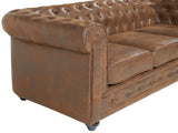 Vente-unique - Canapé 3 Places Chesterfield en Microfibre Aspect Cuir Vieilli