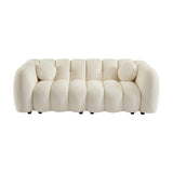 sweeek - Canapé 3 Places Coquillage en Bouclette Blanc L 221 x P 100 x H 76cm - Perla