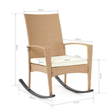 Mondeer Chaise de Jardin Exterieur Fauteuil à Bascule en Rotin Fauteuils de Salon à Bascule Rocking Chair avec Coussin D'assise Déhoussable Fauteuil Relax Jardin Plein Air Beige