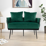 COSTWAY Canapé 2 Places en Velours Hollandais, Fauteuil de Salon pour 2 Personnes avec 2 Oreillers, Design Scandinave avec 5 Pieds Métalliques, Dossier et Accoudoirs Tissés, Charge 160KG (Vert)