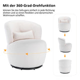Fauteuil de relaxation pivotant avec coussin lombaire et pied en métal pivotant - Chaise longue rembourrée pour chambre à coucher, salon, coiffeuse, tissu peluche blanc Teddy - Charge maximale : 100