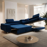 INTENSE DECO Canapé d'angle Droit Convertible Marius Velours Bleu