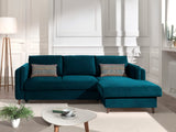 Lisa Design - Canapé d'angle Convertible avec Coffre - Angle Droit - Brooke en Velours - Canapé Lit - Sofa Bleu Canard 4 Places - Salon