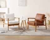 chairus Fauteuil tonneau rembourré en cuir synthétique pour salon, chaise de réception avec cadre en bois massif, chaise d'appoint pour chambre à coucher (marron)