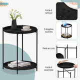 WOLTU Table Basse Ronde, Table d'Appoint, Table Salon, Petite Table Basse avec 2 Plateaux Amovibles, Table de Chevet, en Métal, Noir, BTS17sz