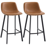 HOMCOM Bar Stools Set of 2, PU Leather Kitchen Stools, Upholstered Breakfast Bar Chairs with Backrest, Steel Legs for Home, Dining Room, Brown (tabourets de Cuisine en Cuir PU, chaises de Bar