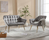 chairus Fauteuil Scandinave de Salon avec Pieds en Métal Modern Chaise de Chambre Capitonné en Velours (Gris-1)