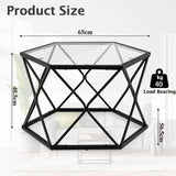 LIFEZEAL Table Basse en Verre Trempé, Table de Salon Hexagonal 65 x 56,5 x 40,5 cm, Table d'Appoint avec Cadre en Fer, Noir