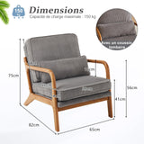Bonnlo Fauteuil de Salon en Velours Côtelé, Chaise d'Appoint Relaxation avec Cadre en Bois, Siège Confortable pour Salon, Chambre, Terrasse, 65 x 80 x 78 cm (Gris Clair)