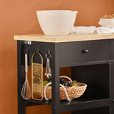 SoBuy Desserte de Cuisine Roulante Chariot de Service Multi-rangements Buffet Armoire de Cuisine, 1 Porte, 1 Grand Tiroir et 3 Crochets, 105x40x85.5 cm, Noir, FKW115-SCH