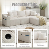 SHAIRMB Ensemble De CanapéS Modulables avec MéRidienne Et Canapé 2 Places, Housse en Velours CôTelé Doux, 5 Coussins, Poches LatéRales Et Porte-Gobelets, Mousse Haute Densité,Beige