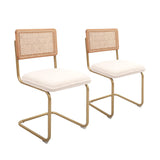 CangLong Lot de 2 Cuisine à Dossier en Osier avec Pieds en métal doré, chaises Confortables avec Coussin en Molleton pour Le Salon et la Salle à Manger, Beige, Rotin, Mousse, Blanc