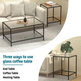 Lot de 2 tables basses carrées modernes en verre - Petite table d'appoint - Table basse pour salon, chambre à coucher, bureau - 60/40 cm - Noir