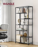 VASAGLE Étagère de Rangement, Bibliothèque, 6 Niveaux, Porte-Plantes, 30 x 80 x 180 cm, Verre Trempé, pour Bureau, Salon, Chambre, Cuisine, Noir Pur LGT502B61