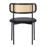 Merax Lot de 4 Chaises de Salle à Manger, Modernes Chaise Cuisine avec Dossier en Rotin et Pieds en Métal, pour Salle à Manger, Salon, Chambre, Velours, Noir