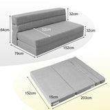ANONER Canapé-lit Pliant 3 en 1, 2 oreillers et Housse Lavable, canapé-lit futon en Mousse à mémoire de Forme, pour Salon, Chambre, Gris Clair, 2 Places 203 × 152cm (Queen)