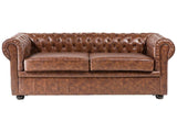 Canapé 3 Places en Cuir PU Marron Doré Assise Rembourrée Large Dossier Chesterfield