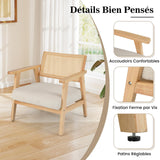 COSTWAY Chaise d'Appoint en Velours Côtelé, Chaise de Loisirs d'ntérieur avec Siège Rembourré et Dossier en Rotin, Fauteuil Rembourré en Bois d'Hévéa, pour Chambre, Salon, Bureau, Naturel