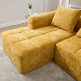 Sapgaks Canapé convertible pour 1 à 3 places, canapé modulaire, canapé d’angle avec poches latérales, tissu chenille, avec chaise longue et accoudoirs, coussins de siège inclus (Jaune + Chenille + 3