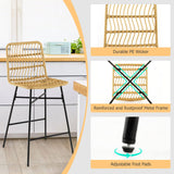 GOPLUS Lot de 2 Tabourets de Bar en Rotin PE, Chaises de Bar avec Cadre en Métal & Repose-Pieds, Chaise Haute Cuisine, Salle à Manger, Bistrot, Style Moderne, Hauteur d’Assise 69 CM