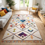 UN AMOUR DE TAPIS - tapis pour la salle à manger berber tribal mk 03 bleu, écru, jaune, gris, orange, noir, gris, beige, rose, vert, blanc - 200 x 290 cm - tapis berbère inspi 4581