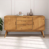 IDIMEX Buffet Salle à Manger Tivoli L 145 cm en Bois Massif Finition Bois Naturel teinté avec 3 tiroirs et 2 Portes battantes, Un Meuble de Rangement Style scandinave, Finition élégante