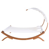 Lit Double de Jardin ou Terrasse en Bois de Larix et Textile Blanc Beige avec Capote Design Ultra Élégant et Confort Optimal Beliani