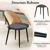 COSTWAY Lot de 2 Chaises Bois Salle à Manger, Chaise Cannage sans Accoudoirs, Siège Rembourré, Pieds Fuselés en Métal, Hauteur d’Assise 46 cm, Chaise en Rotin PE pour Restaurant, Salon