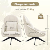 Ckaff Fauteuil Salon Relax Pivotant à 360°, Fauteuil Rembourré Chambre à Coucher avec Coussin épais Amovible, Fauteuil de Bureau Fauteuil de Lecture pour Salon Chambre à Coucher Bureau, Beige