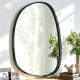 Lzuso Miroir Mural Noir décoratif asymétrique Grand Miroir Mural Ovale Moderne à Cadre en Bois Style Unique vanité Murale Art Miroir à Vagues Salon Chambre Salle de Bain xuanguan 65x45cm