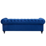 Canapé 3 Places en Tissu Bleu Assise Rembourrée Large Dossier Points Chesterfield