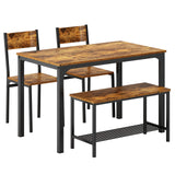 SogesPower Ensemble de table et chaises de salle à manger, avec 1 table, 2 chaises et 1 banc, jeu de table à manger pour 4 personnes, adapté à la cuisine, à la salle à manger, Vintage